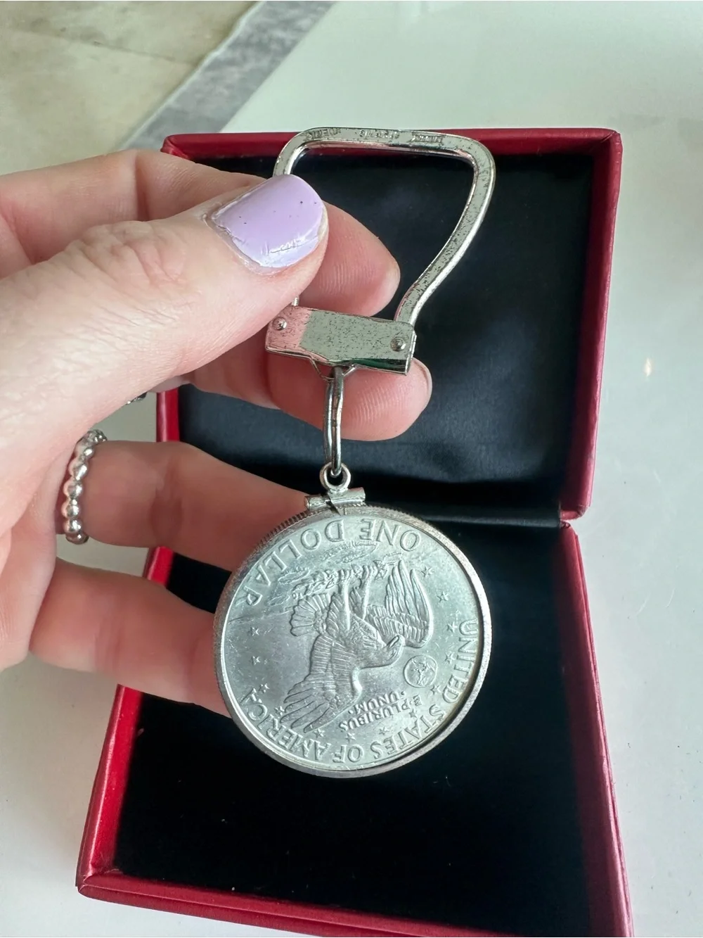 Rare vintage 1971 Eisenhower dollar keychain in its original box